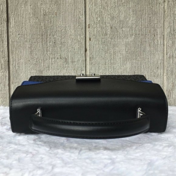 NEW Authentic Michael Kors Sloan Medium Double Flap Leather Satchel Black Blue - Picture 5 of 12